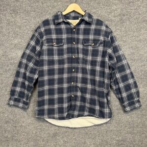 Red Head Brand Co. Mens Sz Large Sherpa Lined Shacket Navy Plaid Flannel Cotton